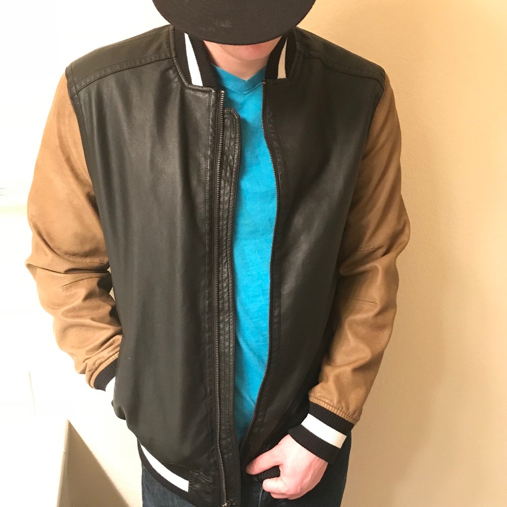 Colorblocked Faux Leather Varsity Jacket